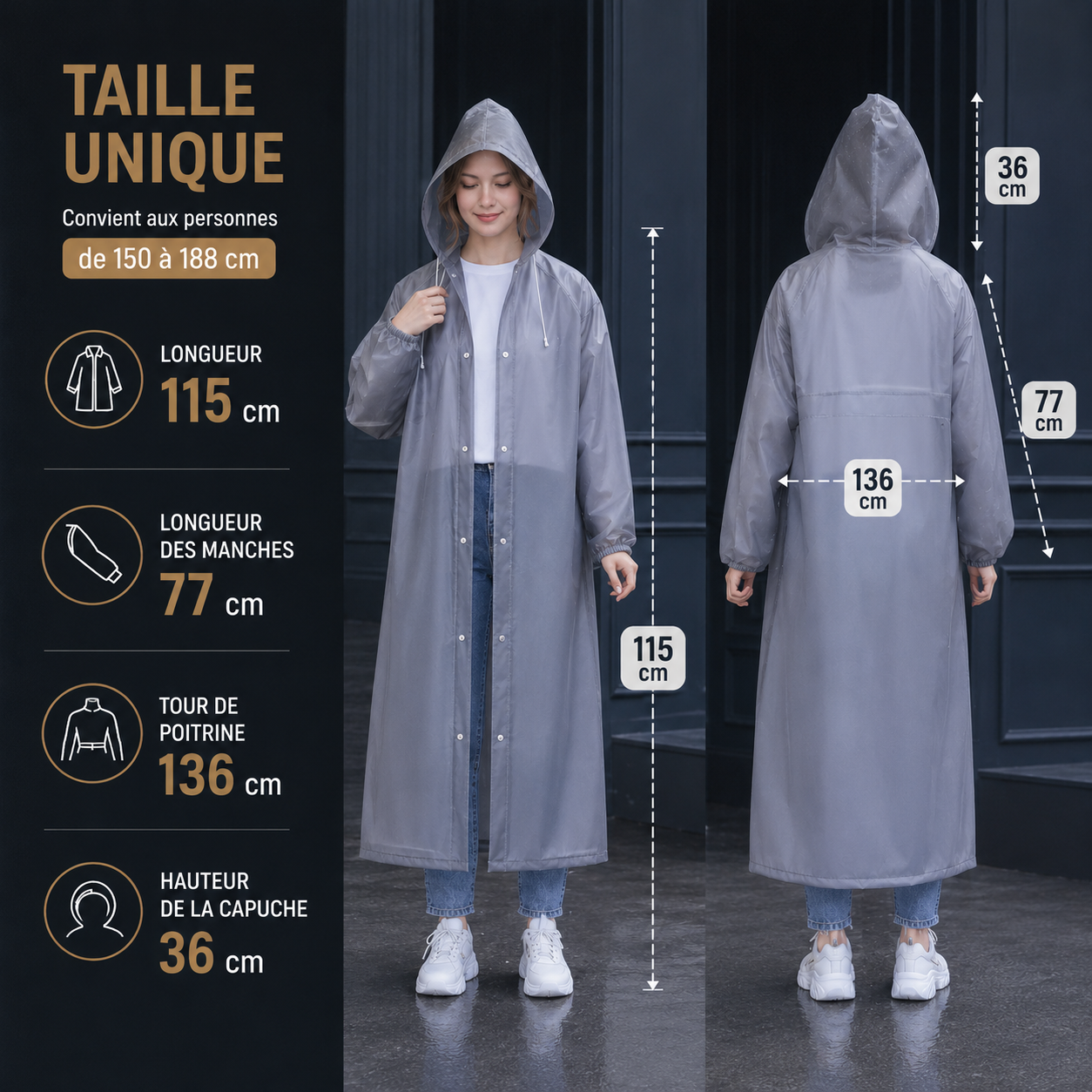 Poncho de pluie imperméable avec capuche
